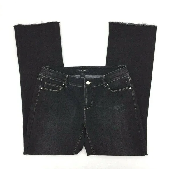 White House Black Market WHBM Women's Blanc Boot Leg Jeans Size 4 Black Raw Hem - Picture 2 of 7